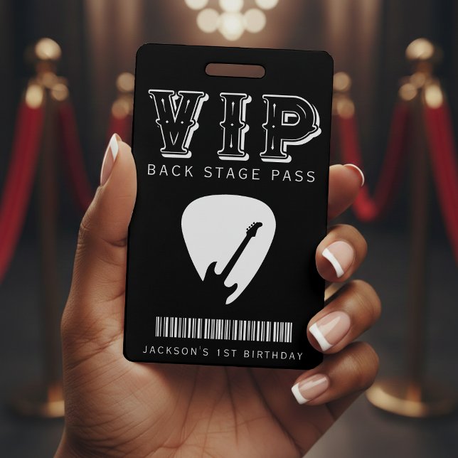 Rock Guitar Pick Kids Birthday Party Black VIP ID Badge (Creator Uploaded)