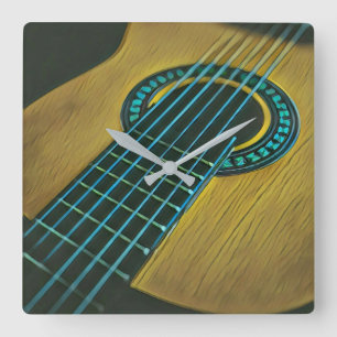 Rock guitar player square wall clock