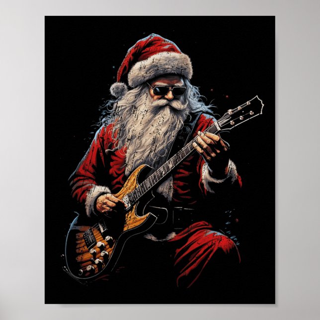 Rock Guitar Santa Claus Playing Guitar - Funny Chr Poster (Front)