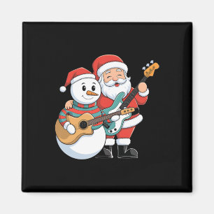 Rock Guitar Snowman And Santa Claus Playing Guitar Magnet