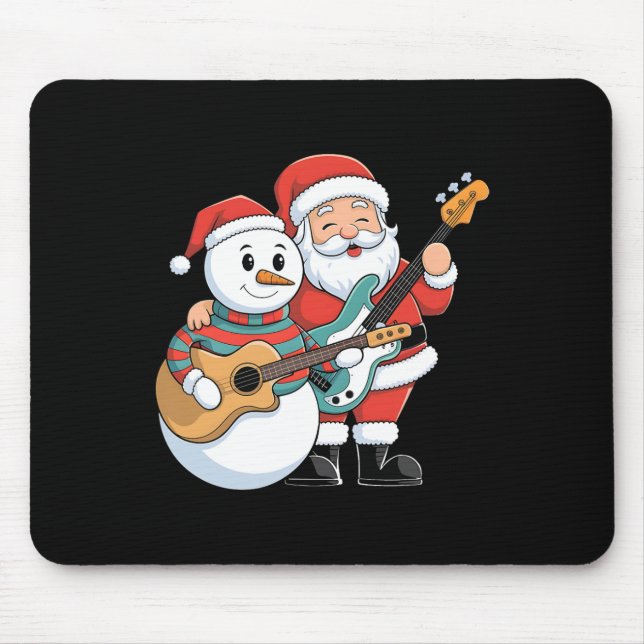Rock Guitar Snowman And Santa Claus Playing Guitar Mouse Pad (Front)