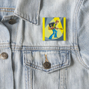 Rock Guitarist 70s Style Musician 15 Cm Square Badge