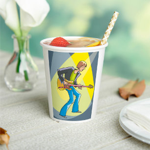 Rock Guitarist 70s Style Musician Paper Cups