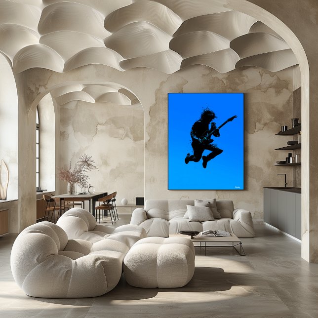 Rock Guitarist Poster – Black Silhouette on Blue (Creator Uploaded)