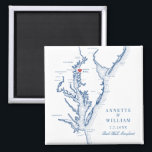Rock Hall Maryland Elegant Navy Blue Wedding Magnet<br><div class="desc">Celebrate your Rock Hall,  Maryland waterfront wedding with this elegant navy blue Chesapeake Bay map-themed wedding favour fridge magnet. Perfect for bayside ceremonies at Inn at Huntingfield Creek,  Haven Harbour Marina,  and Osprey Point. Delight your guests with this charming and practical keepsake. Artwork by Coastal Map Designs.</div>