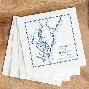 Rock Hall Maryland Map Elegant Navy Blue Wedding Napkin