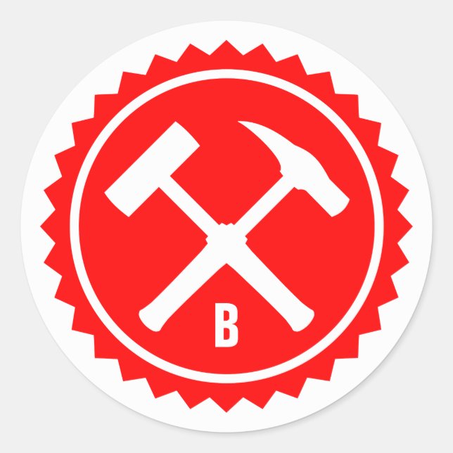 Rock Hammer Badge (Single Initial) Classic Round Sticker (Front)