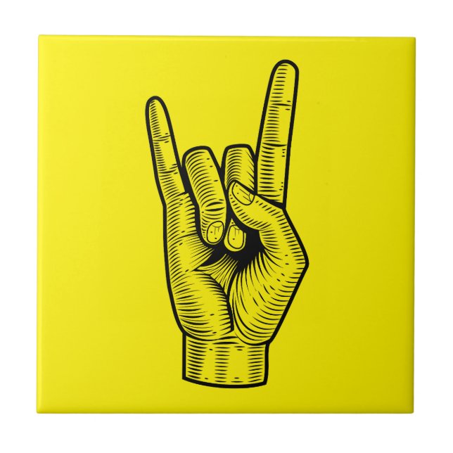 Rock Hand Sign - Retro Hand-Drawn Illustration on  Tile (Front)