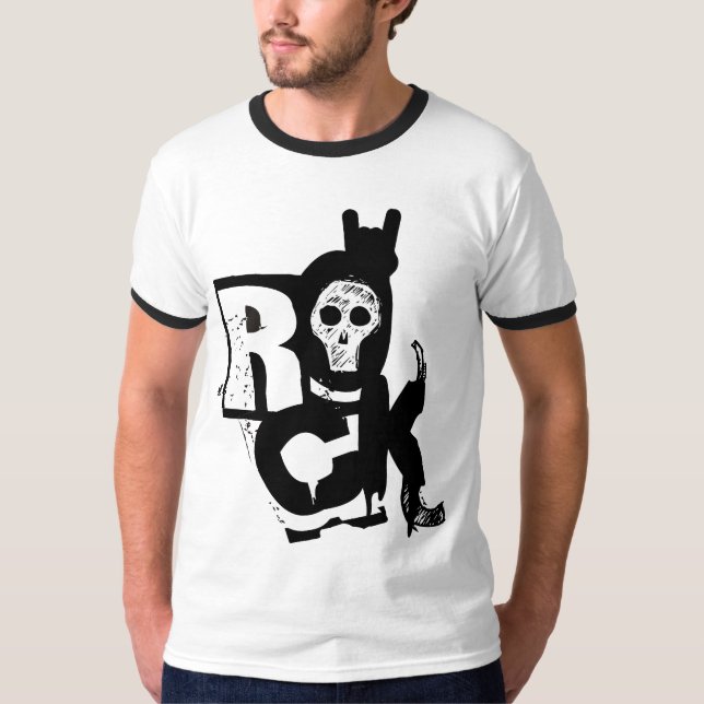 Rock Hand Skull Ringer T T-Shirt (Front)