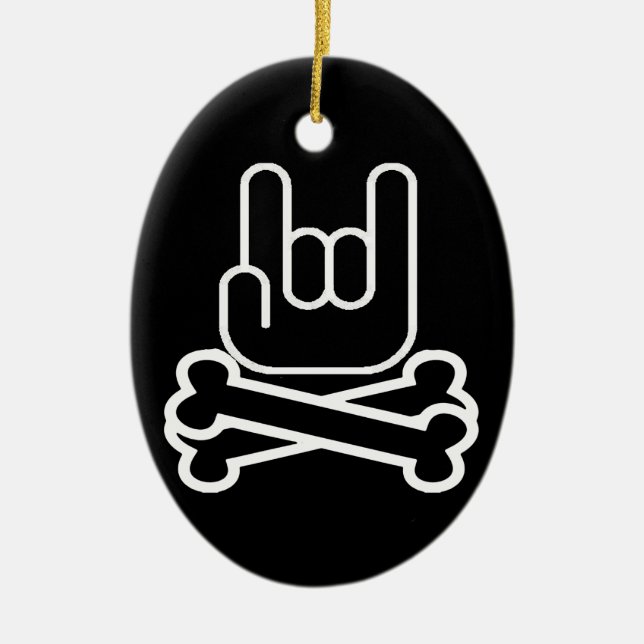 Rock Hand with crossbones Ceramic Tree Decoration (Front)