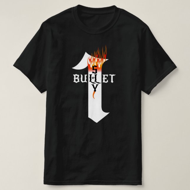 Rock Heavy Metal Musician One Bullet Shy Flames  T-Shirt (Design Front)