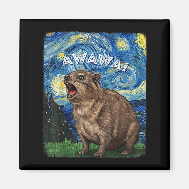 Rock Hyrax Awawa Funny Groundhog Starry Night Van  Magnet (Front)