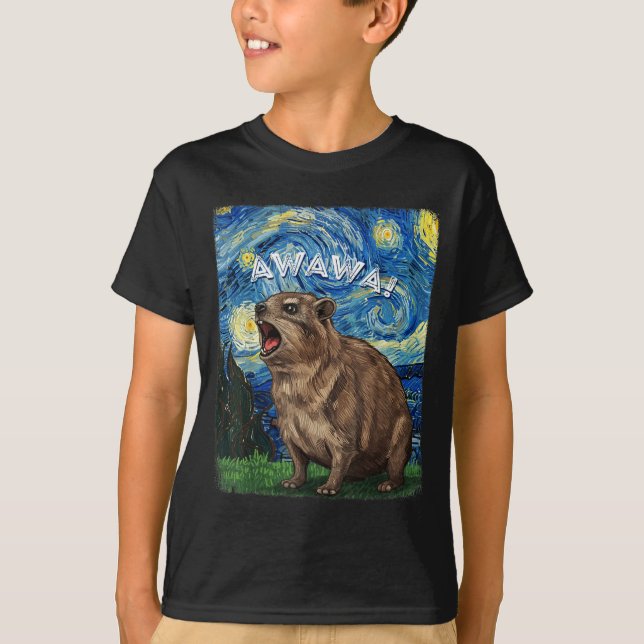 Rock Hyrax Awawa Funny Groundhog Starry Night Van  T-Shirt (Front)