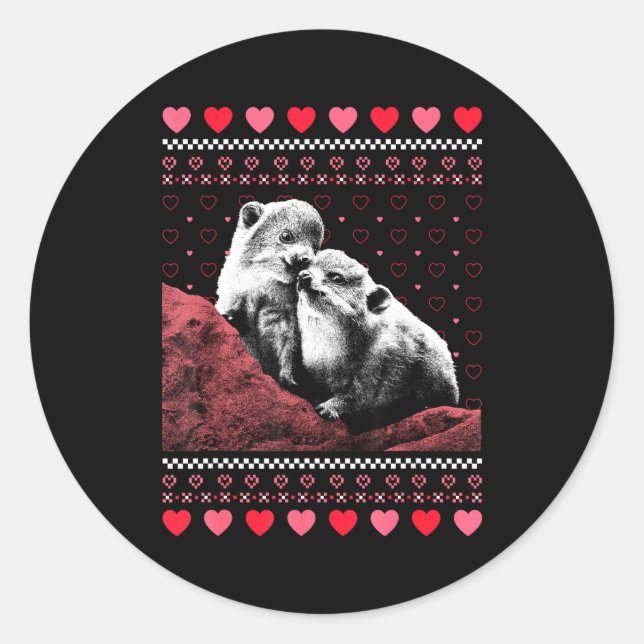 Rock Hyrax Valentine's Day Ugly Sweater Style  Classic Round Sticker (Front)