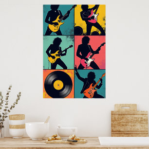 Rock Icon Pop Art Poster – Bold 6-Panel Grid