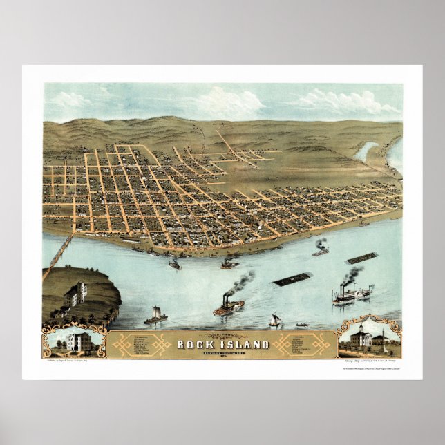 Rock Island, IL Panoramic Map - 1869 Poster (Front)