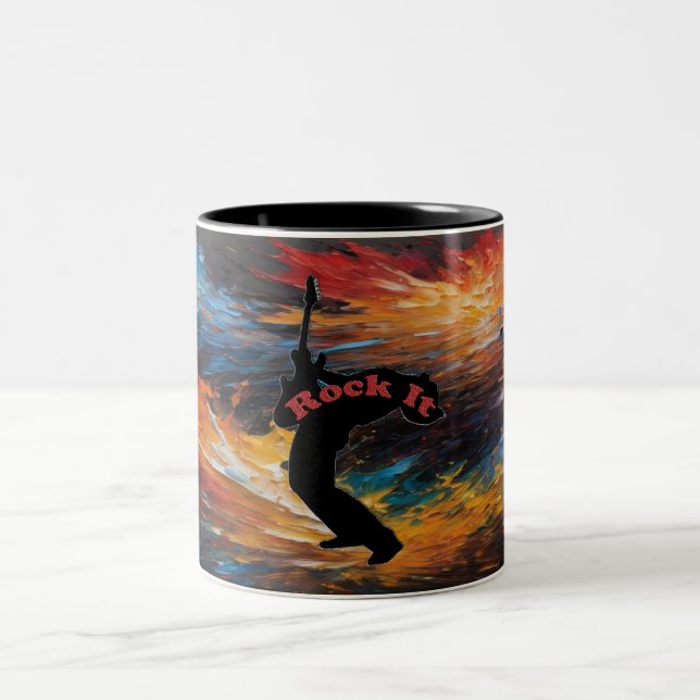 Rock It - Rock and Roll Guitarist Two-Tone Coffee Mug (Center)