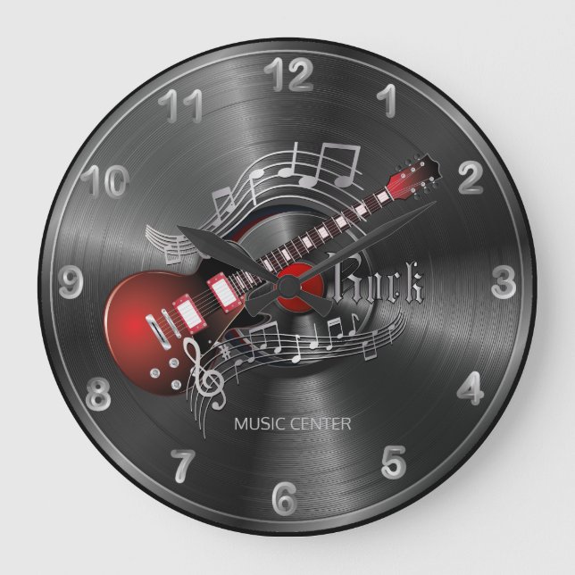 Rock Music Guitar - Red Large Clock (Front)