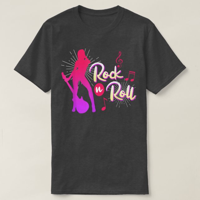 Rock music guitarist guitars saying Rock and Roll  T-Shirt (Design Front)