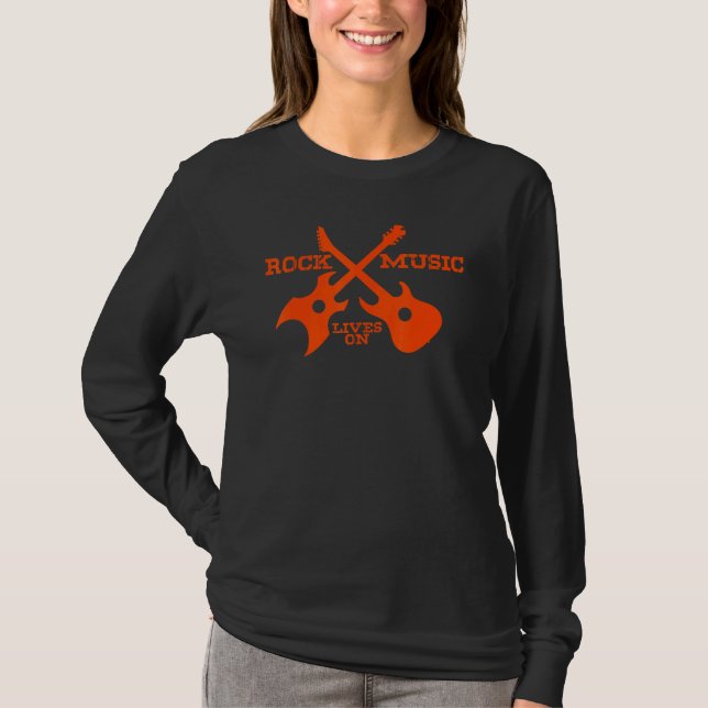 Rock Music Lives On Acoustic Or Electric Guitar T-Shirt (Front)