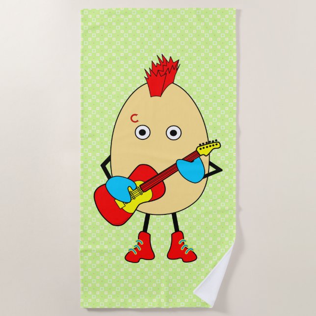 Rock Musician Egghead Beach Towel (Front)