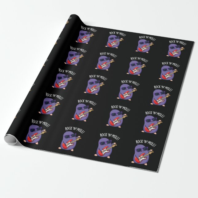 Rock N Mole Funny Animal Pun Dark BG Wrapping Paper (Unrolled)