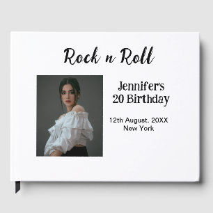 Rock n roll 20th birthday girl photo elegant moder guest book