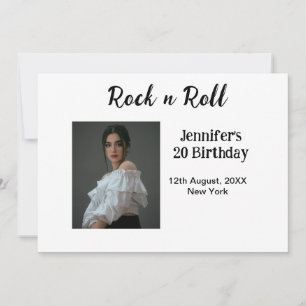 Rock n roll 20th birthday girl photo elegant moder invitation
