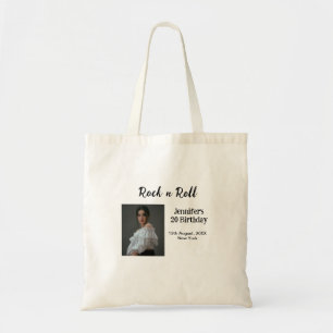 Rock n roll 20th birthday girl photo elegant moder tote bag