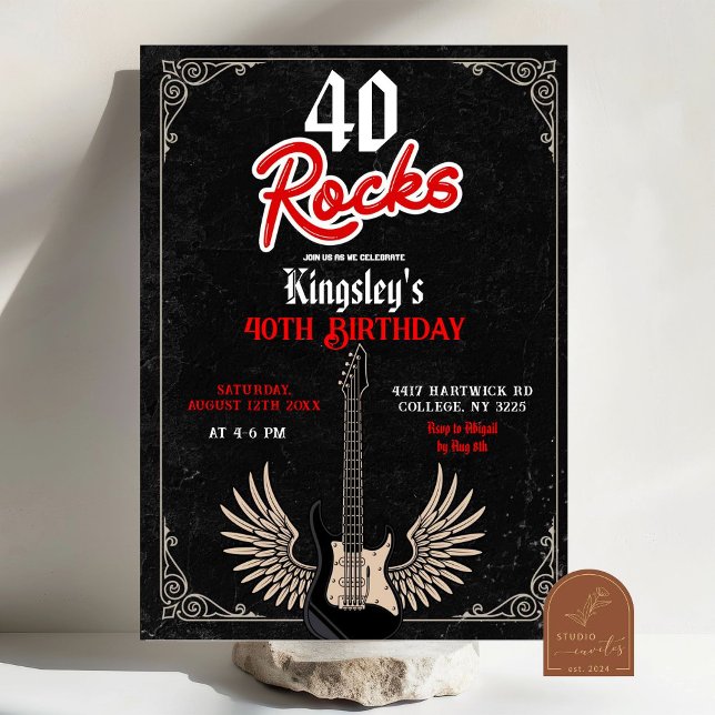 Rock n Roll 40th Rockstar Adult Birthday Party Invitation (Creator Uploaded)