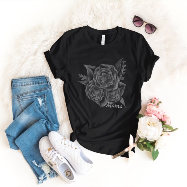 Rock n Roll Black Monochromatic Floral - Mama T-Shirt (Creator Uploaded)
