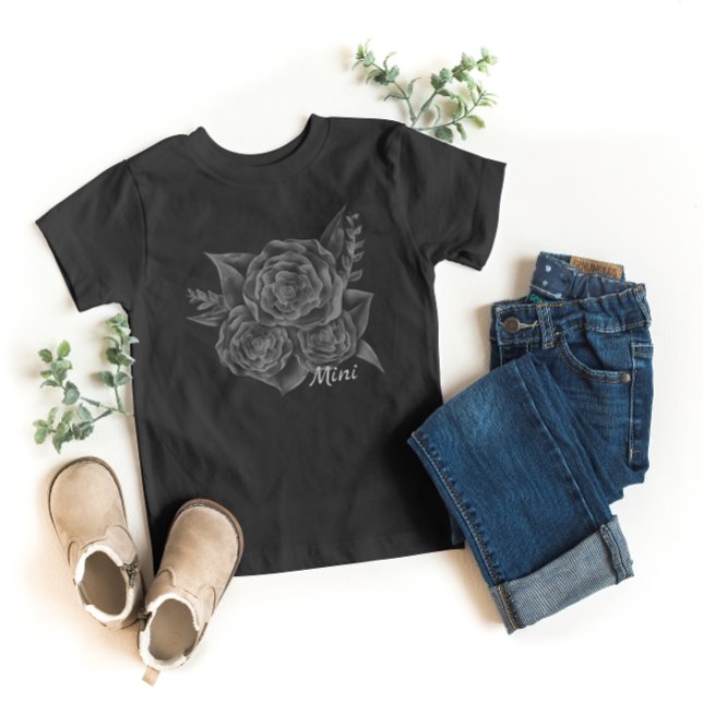 Rock n Roll Black Monochromatic Floral - Mini Baby T-Shirt (Creator Uploaded)