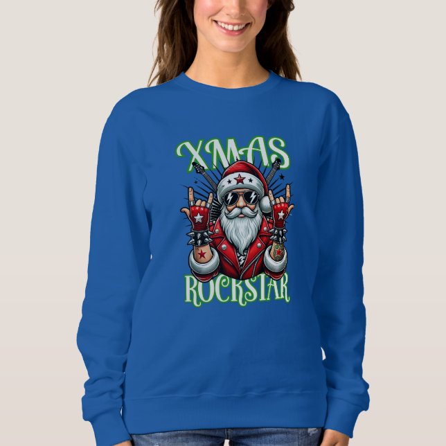 Rock n Roll Christmas Sweatshirt - Rocker Santa (Front)
