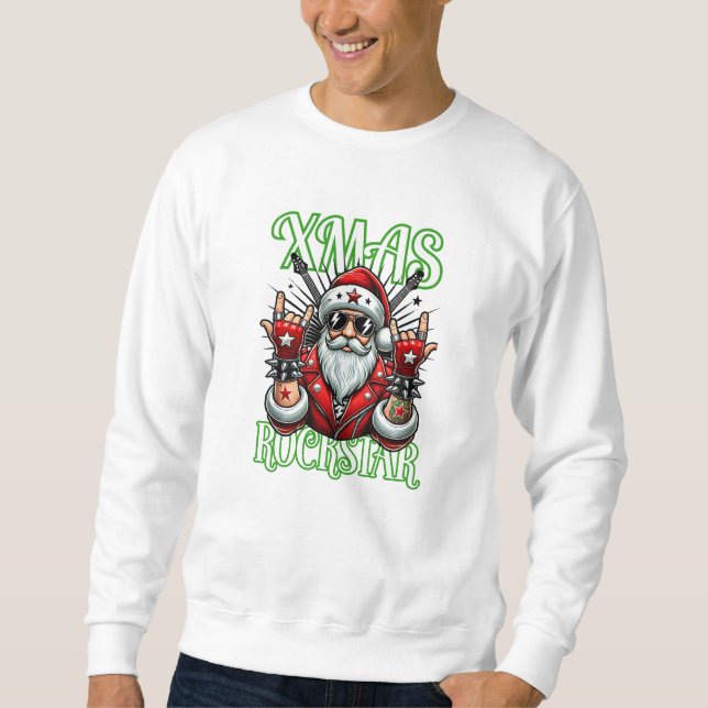 Rock n Roll Christmas Sweatshirt - Rocker Santa (Front)