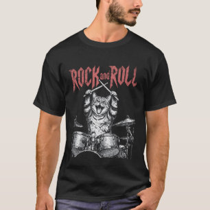 Rock N Roll Drummer Cat Retro Drumming Cat Vintage T-Shirt