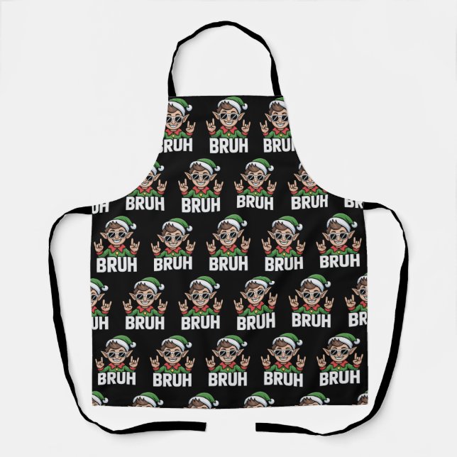 Rock n Roll Elf Bruh Funny Saying Meme Christmas  Apron (Front)