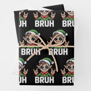 Rock n Roll Elf Bruh Funny Saying Meme Christmas Wrapping Paper Sheet