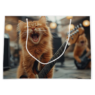 Rock N Roll Ginger Guitar Cat Rockstar Large Gift Bag