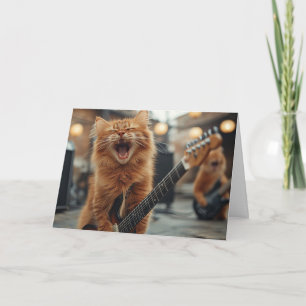 Rock N Roll Ginger Guitar Cat Rockstar Thank You Card