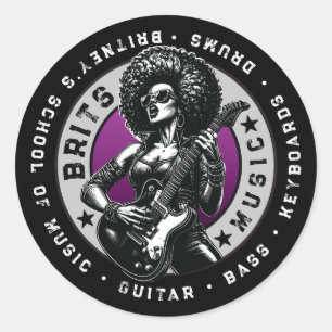 Rock ’n’ Roll Graphic – Female Music School Design Classic Round Sticker