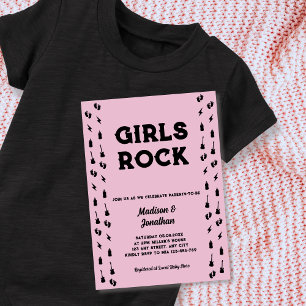 Rock N Roll Guitar Baby Girl Shower  Invitation