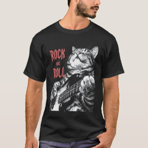 Rock N Roll Guitar Cat Retro Guitarist Cat Vintage T-Shirt