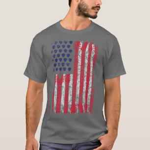 Rock N Roll Guitar Flag Line Sketch Usa Flag Indep T-Shirt