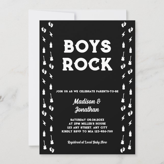 Rock N Roll Guitar Music Edgy Boy Baby Shower  Invitation (Front)