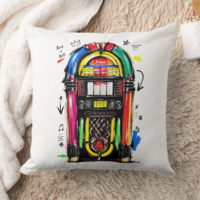 Rock N Roll Jukebox Colourful Retro Art Cushion (Blanket)