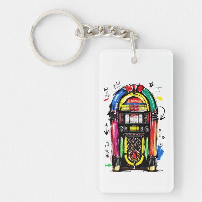 Rock N Roll Jukebox Colourful Retro Art Key Ring (Front)