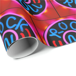 Rock n Roll Music Neon Sign Look Gift Wrapping Pap Paper