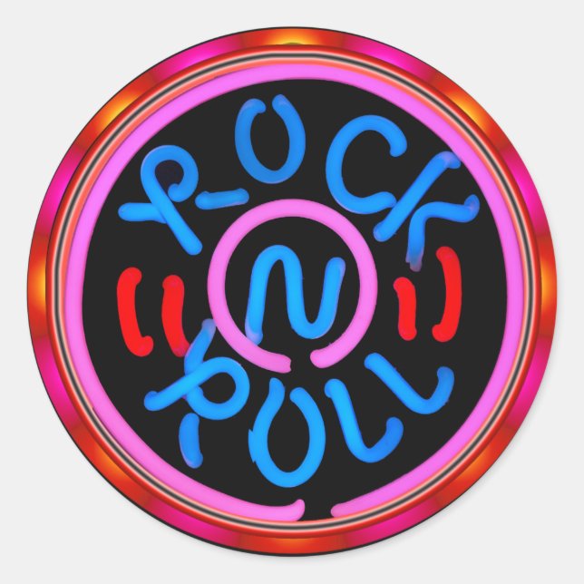 Rock n Roll Music Neon Sign Look Stickers (Front)