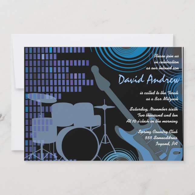 Rock n Roll Musical Bar Bat Mitzvah Invitation (Front)