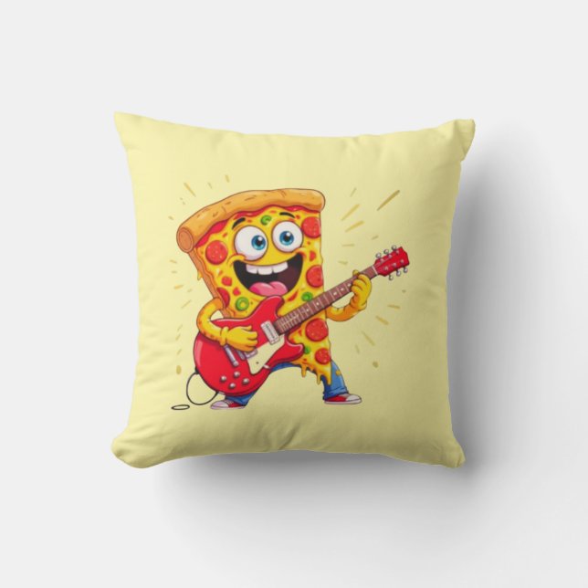 **Rock ’n’ Roll Pizza – Funny Guitar-Playing Slice Cushion (Front)